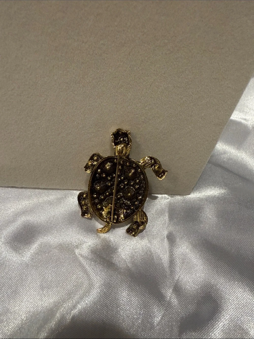 Crystal Turtle Brooch Pin - Gold Tone with Iridescent Stones